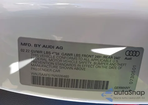 2022 Audi A5 Premium 45 Tfsi S Line Quattro S Tronic z USA, uszkodzony, nr VIN WAUSAAF51NA026460